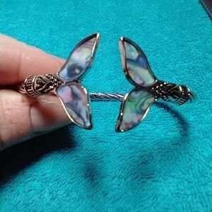 Silvertone twisted mermaid tail cuff adjustable fish animal abalone bracelet